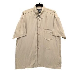 Silk Casual Resort Shirt Men's Size M Medium Khaki Brown Short Sleeve Loose Fit